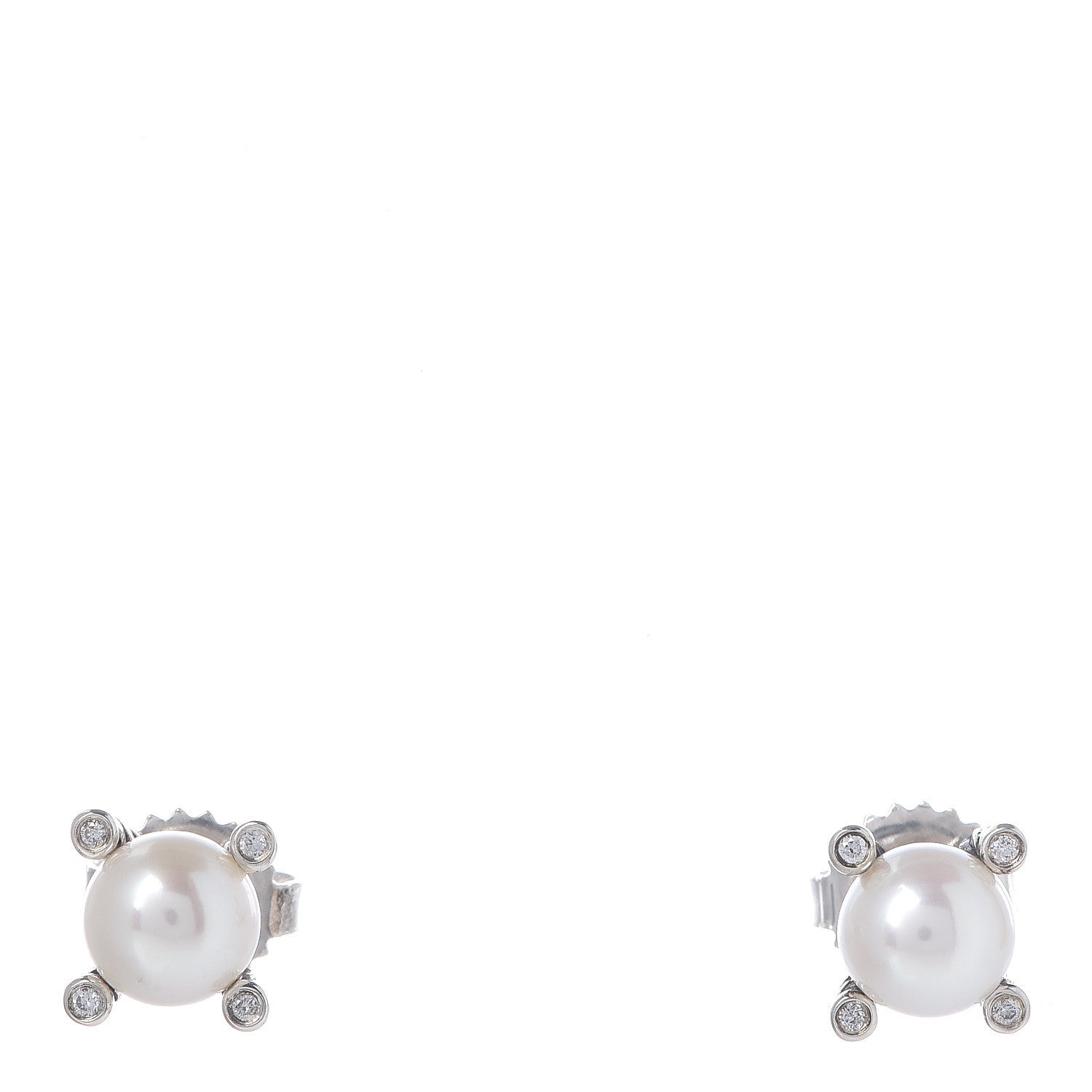David Yurman Sterling Silver Diamond Pearl 7mm Earrings 1 of 5