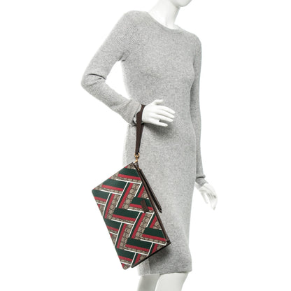 Gucci GG Supreme Monogram Chevron Medium Documents Holder Beige Green Red New Acero 2 of 7