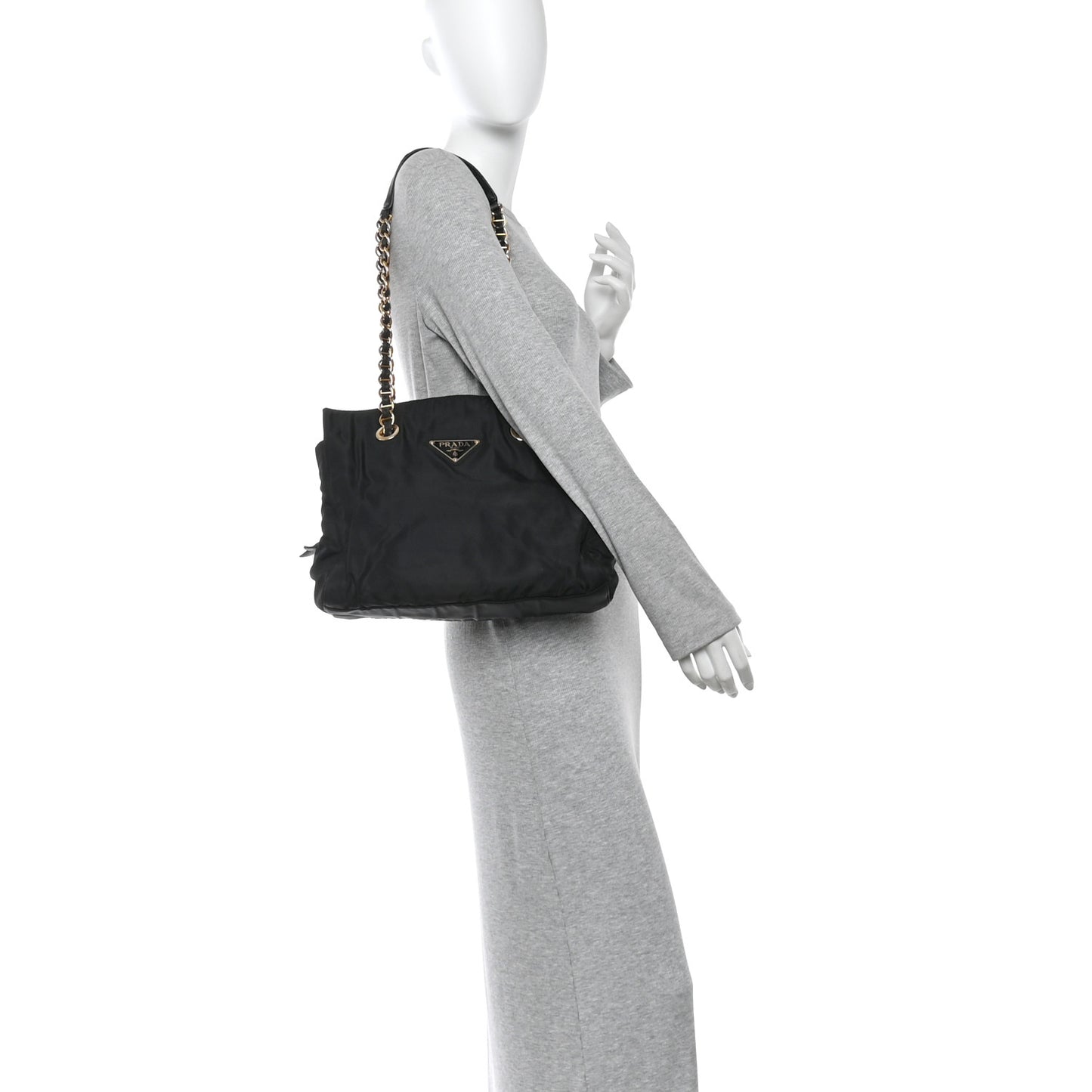 Tessuto Nylon Catena Chain Shoulder Bag Black
