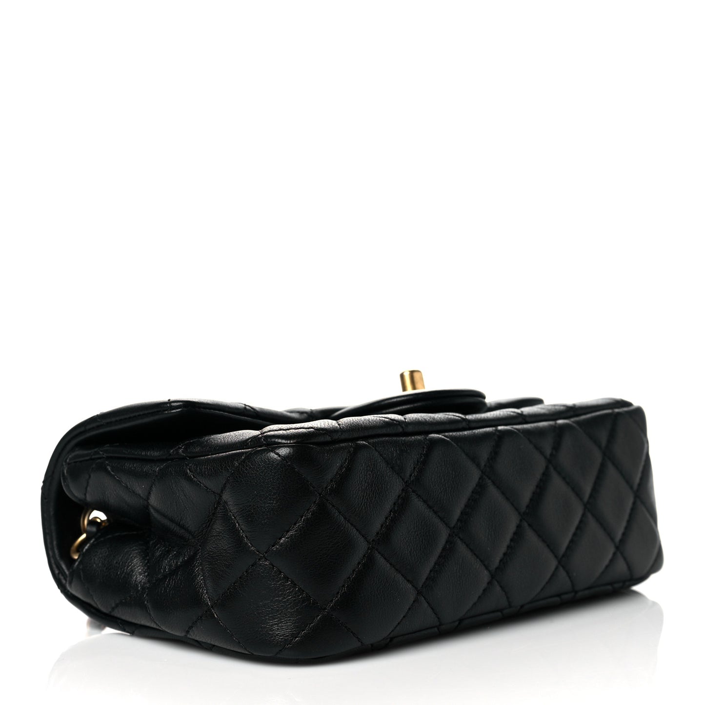 Lambskin Quilted Mini Rectangular Pearl Crush Flap Black