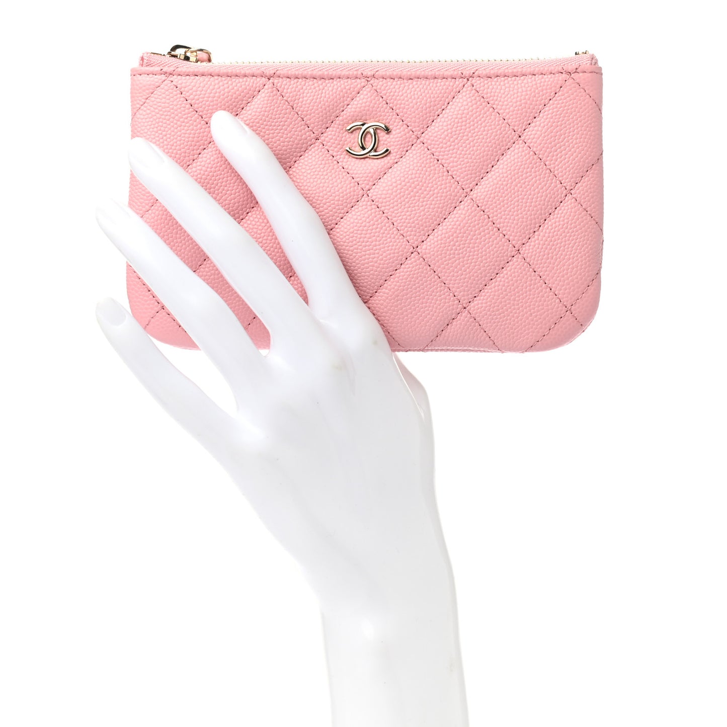 Caviar Quilted Small Cosmetic Case Light Pink