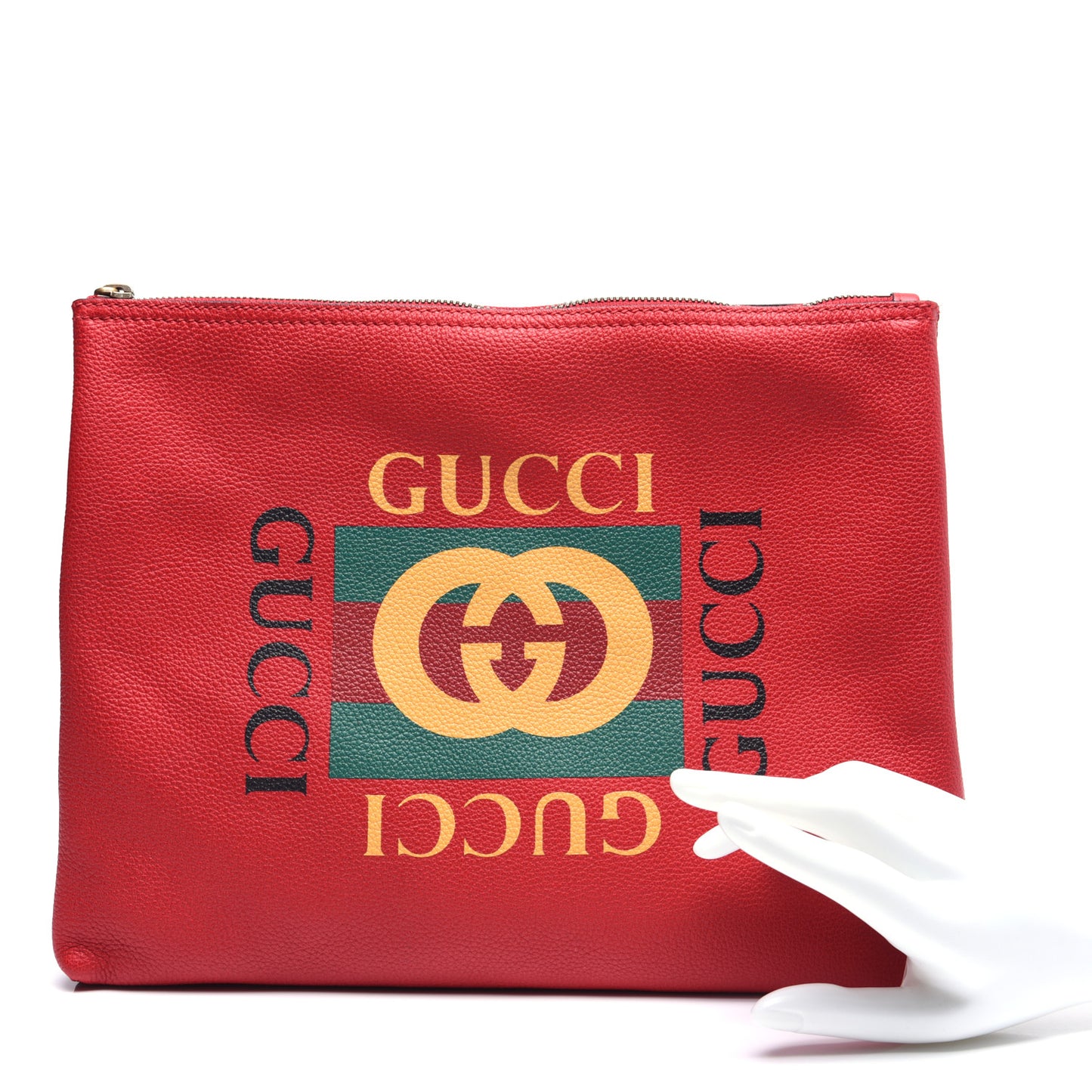 Pebbled Calfskin Medium Logo Portfolio Clutch Hibiscus Red