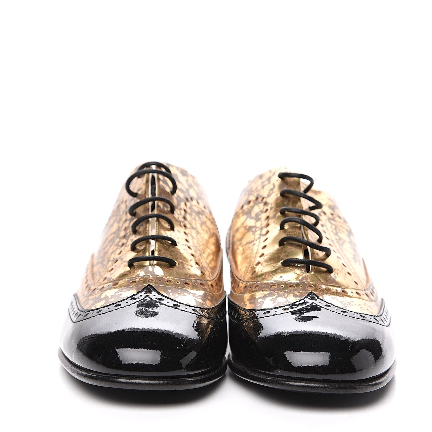 Chanel Fantasy Patent Calfskin Lace Up Oxfords 41 Gold Black 2 of 7