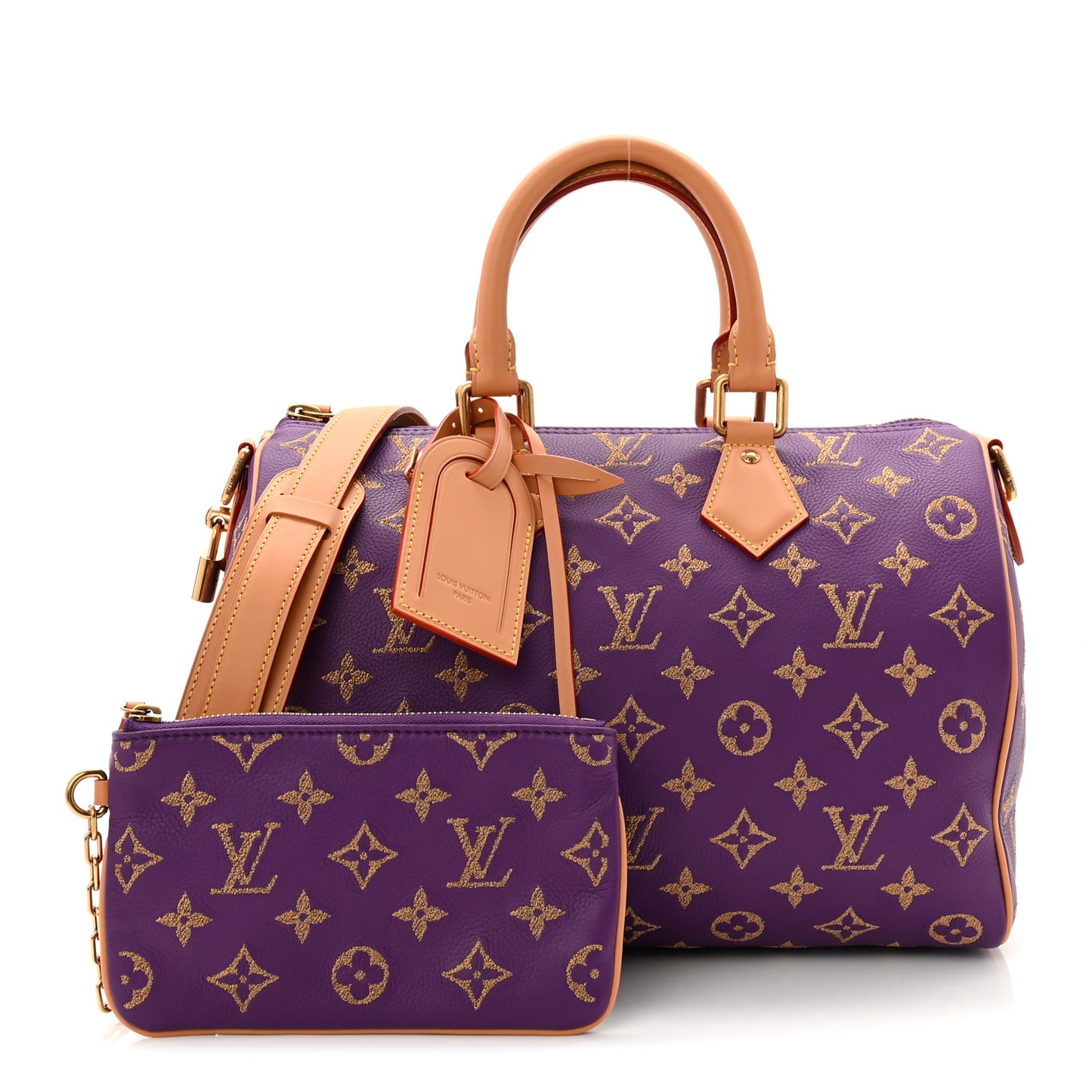 Calfskin Embroidered Monogram Speedy P9 Bandouliere 30 Golden Lotus Purple