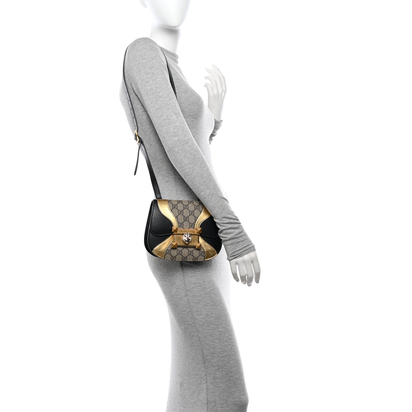 GG Supreme Monogram Small Osiride Shoulder Bag Black Gold