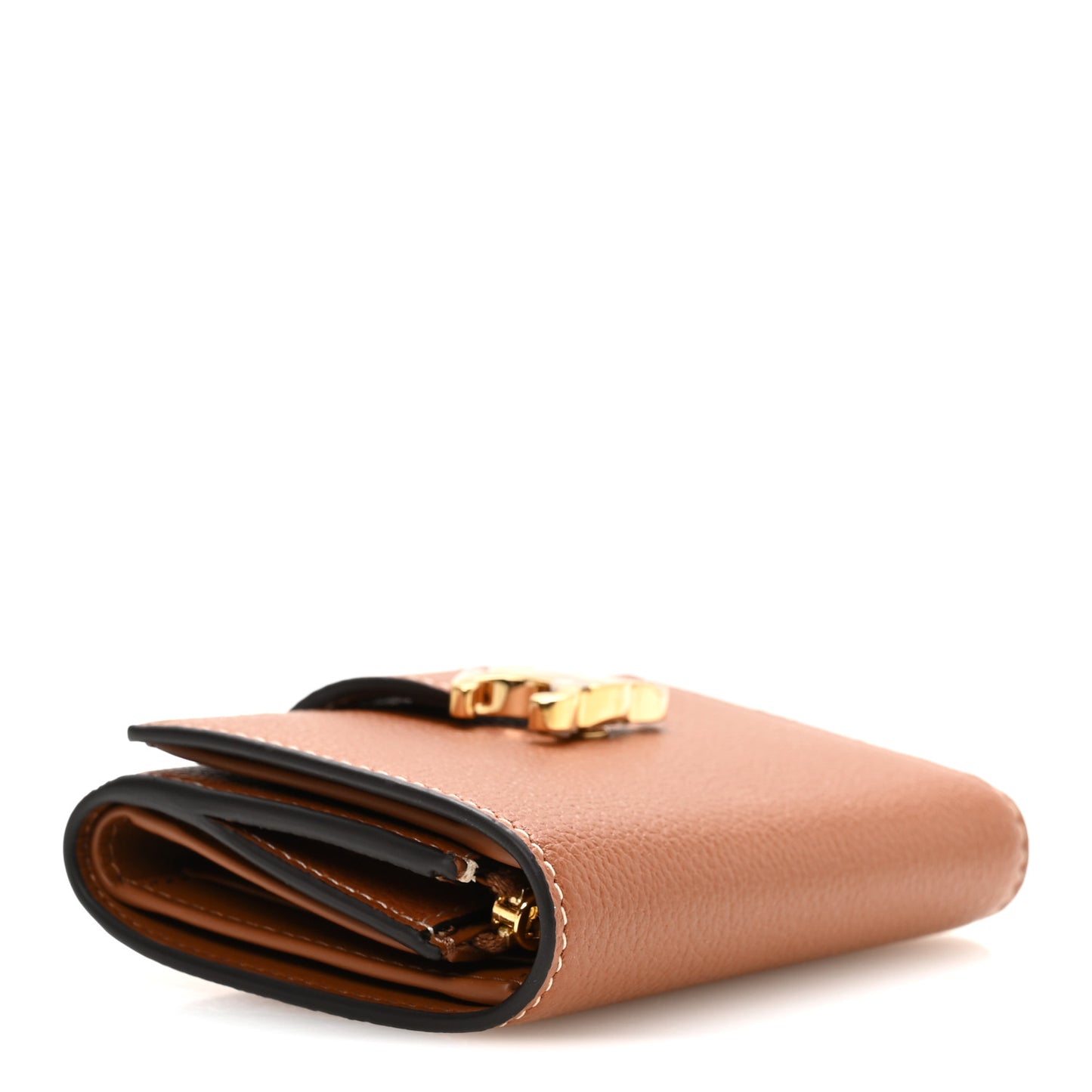 Grained Calfskin Triomphe Fine Strap Wallet Tan