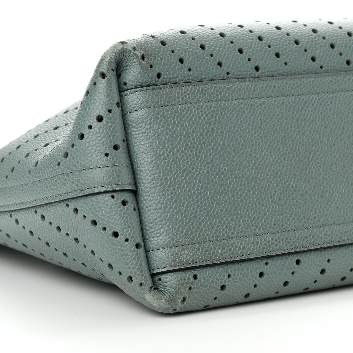 Perforated Grained Calfskin Small Shopping Tote Green