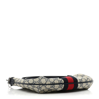 Gucci GG Supreme Monogram Textured Dollar Calfskin Web Small Ophidia Half Moon Hobo Beige Blue 4 of 7
