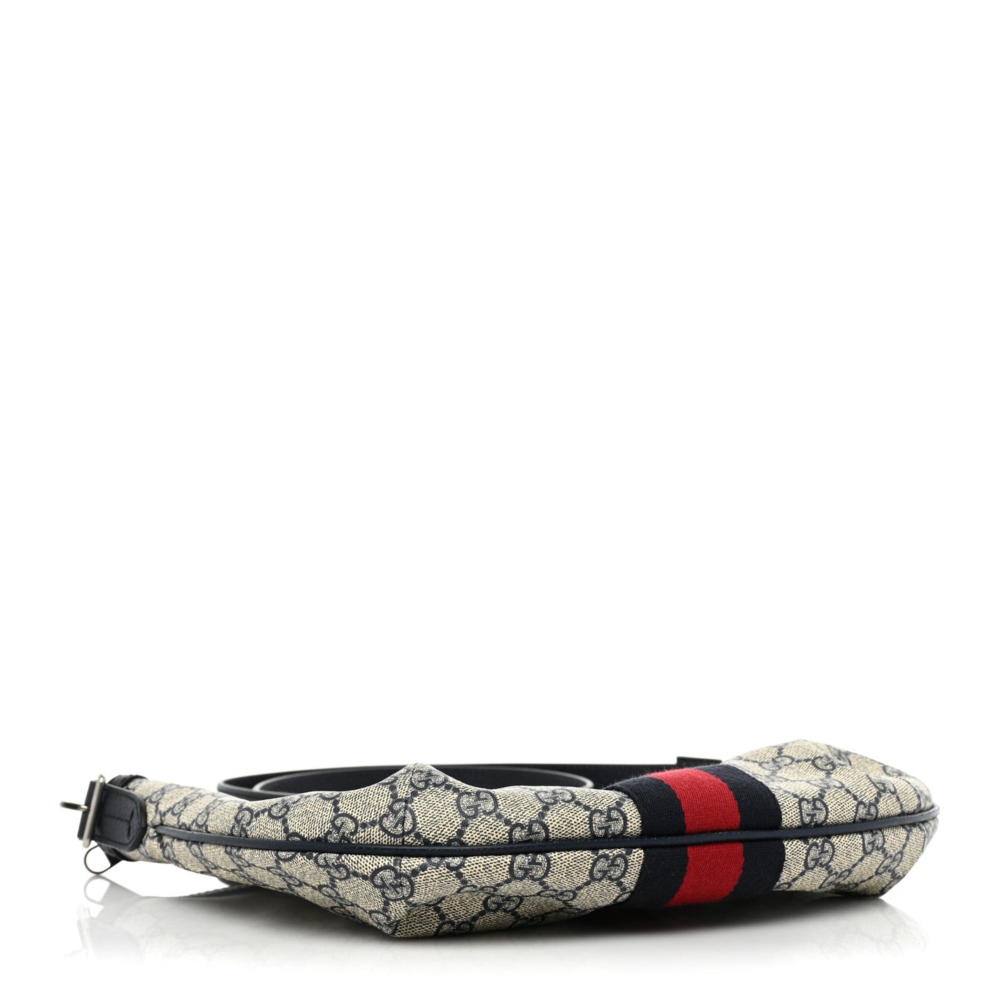 GG Supreme Monogram Textured Dollar Calfskin Web Small Ophidia Half Moon Hobo Beige Blue