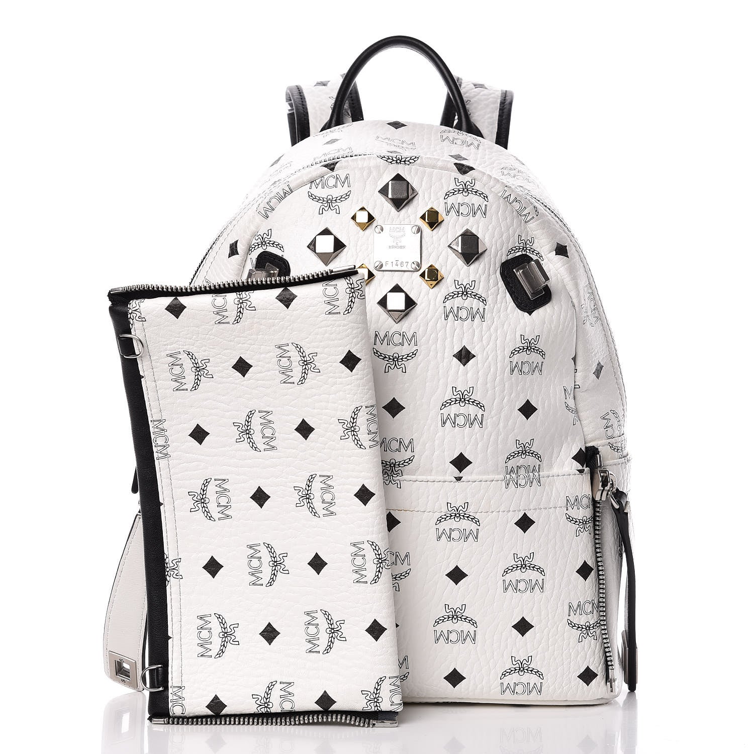 MCM Visetos Studded Small Dual Stark Backpack White 3 of 13
