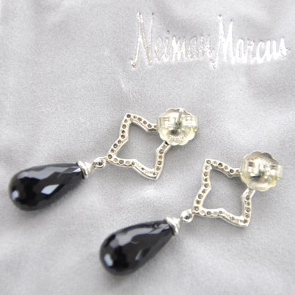 David Yurman Sterling Silver Pave Diamond Quatrefoil Onyx Drop Earrings 3 of 3