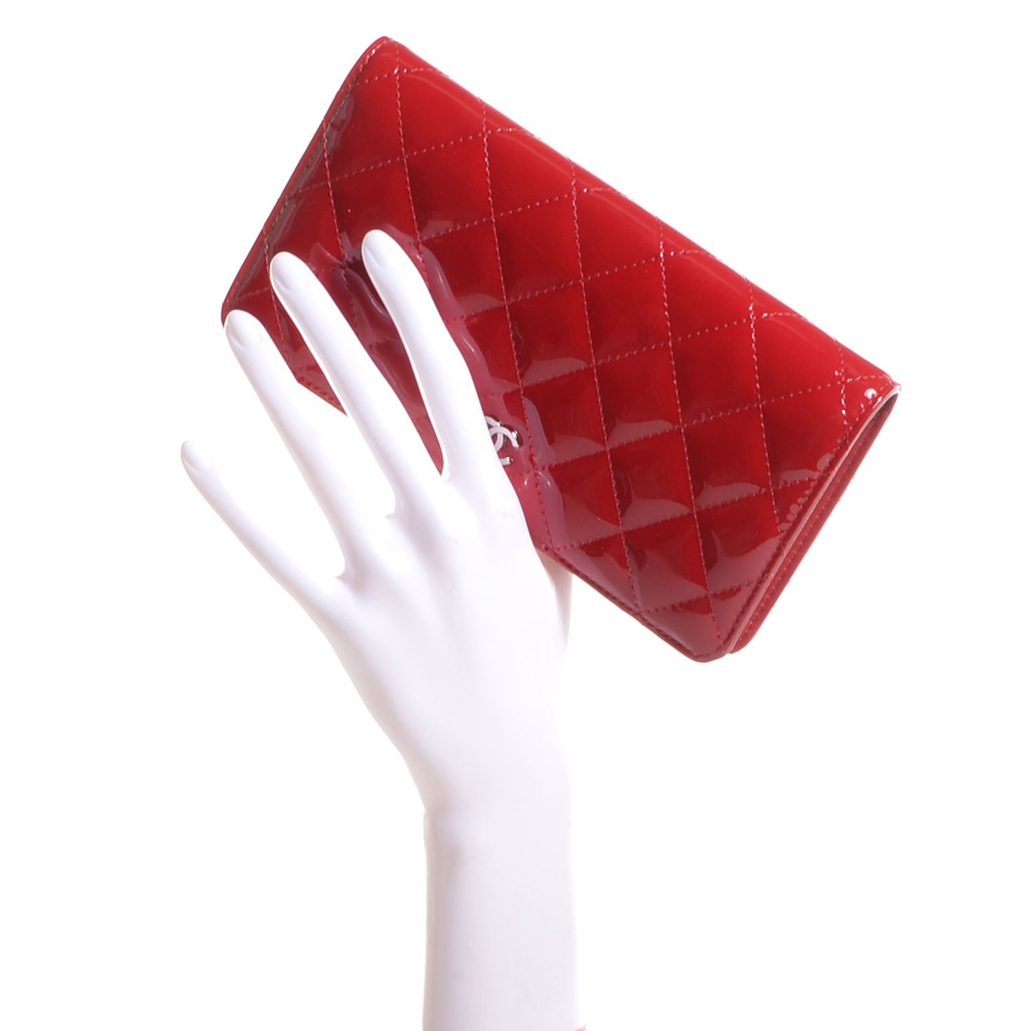 Chanel Patent Quilted Yen Wallet Red 2 of 9