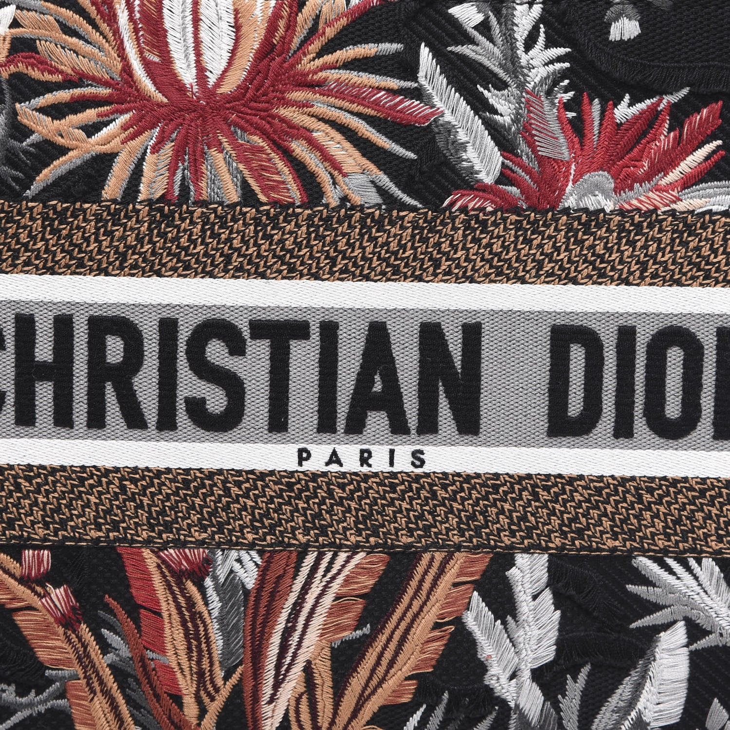 Christian Dior Canvas Embroidered Medium Camouflage Flowers Book Tote Black Multicolor 8 of 11