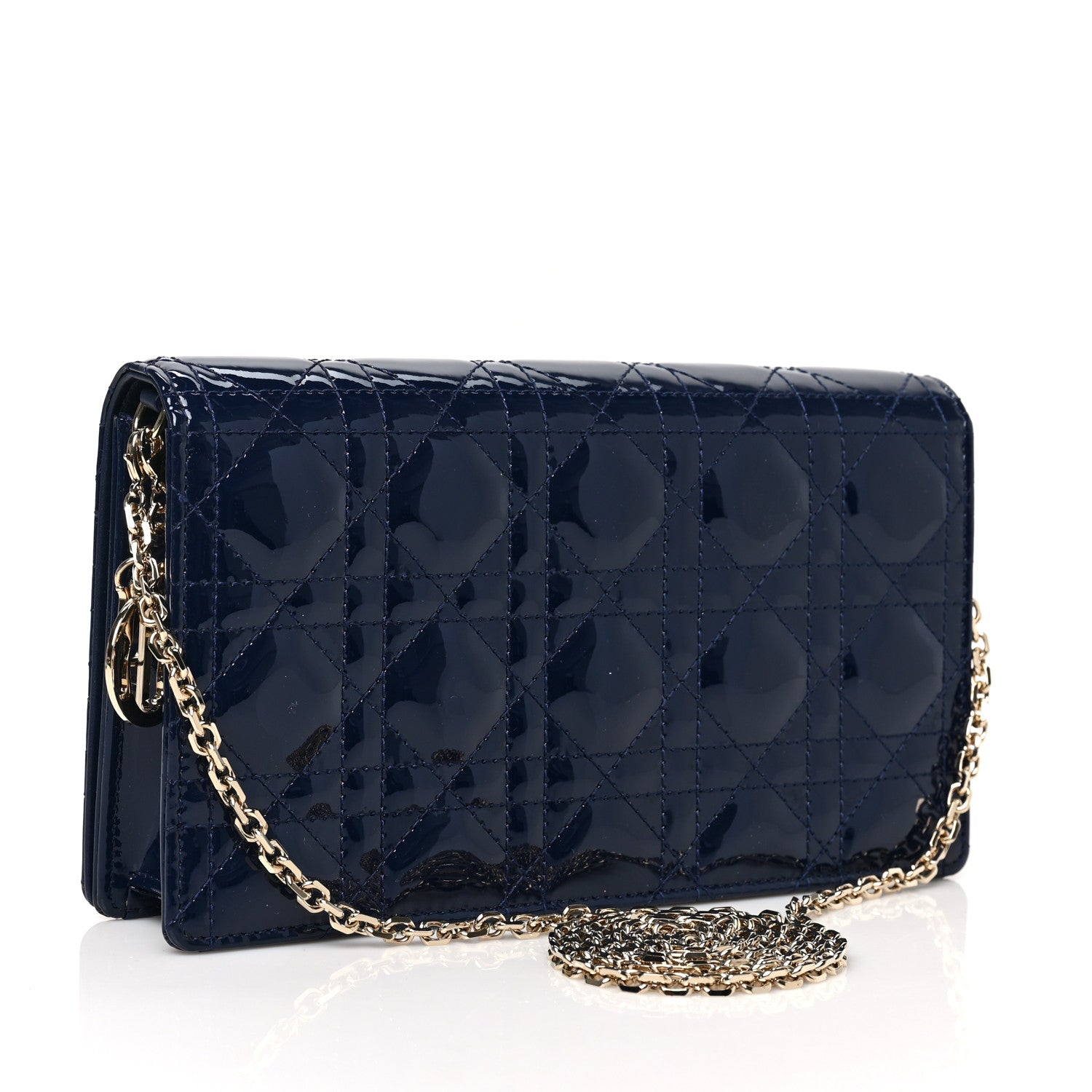 Christian Dior Patent Cannage Lady Dior Convertible Clutch Navy 3 of 10