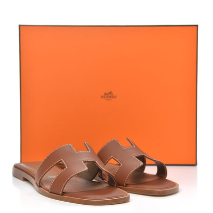 Hermes Box Calfskin Oran Sandals 37.5 Gold 9 of 9