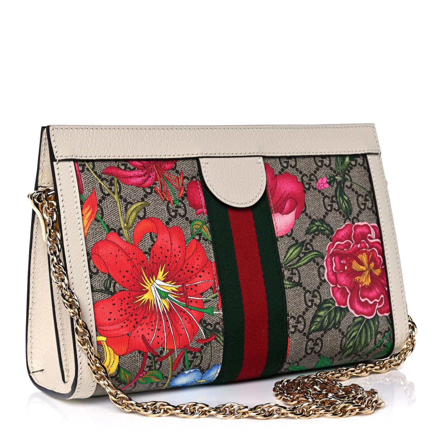 Gucci GG Supreme Monogram Flora Web Small Ophidia Chain Shoulder Bag White 3 of 10