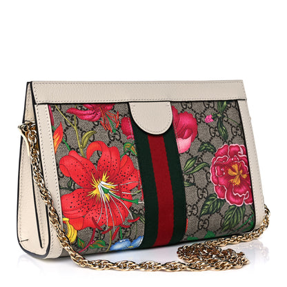 Gucci GG Supreme Monogram Flora Web Small Ophidia Chain Shoulder Bag White 3 of 10