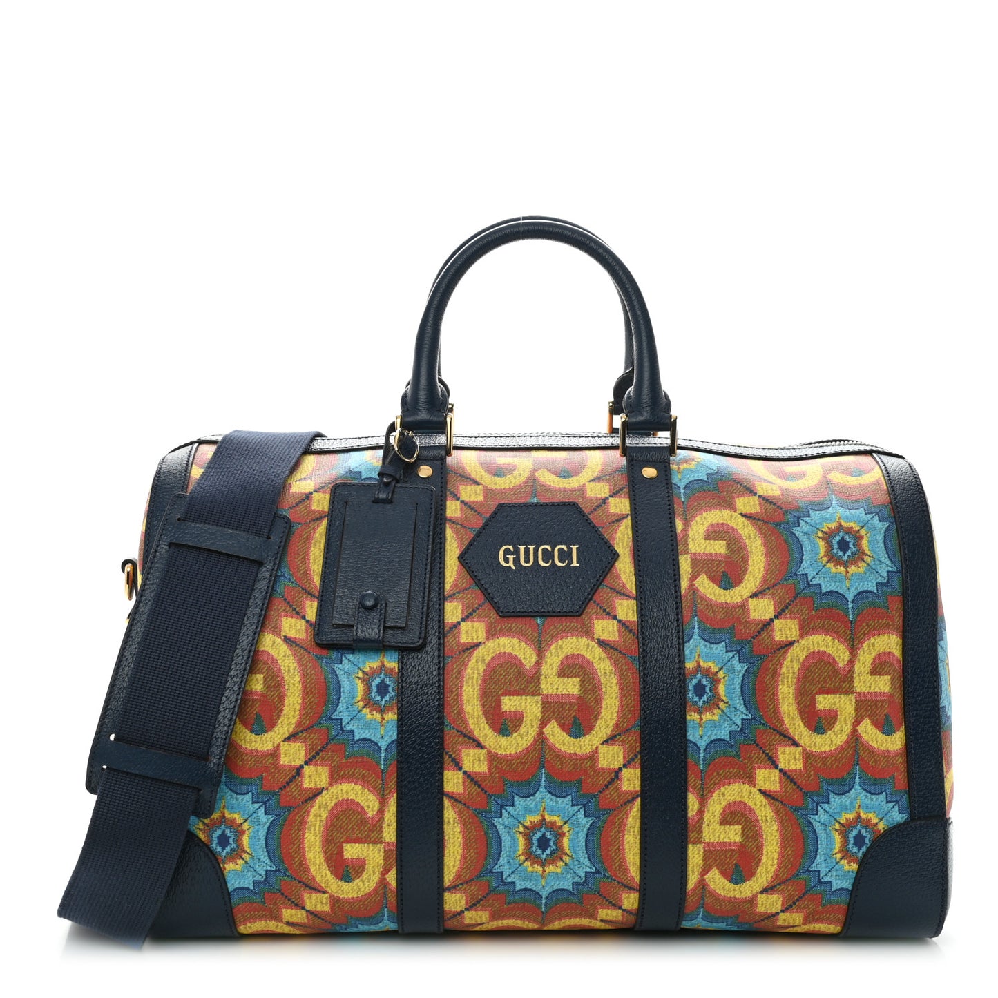 GG Supreme Kaleidoscope Calfskin Script Logo Gucci 100 Carry-On Duffle Bag Blue Orange Multicolor Blue Agata
