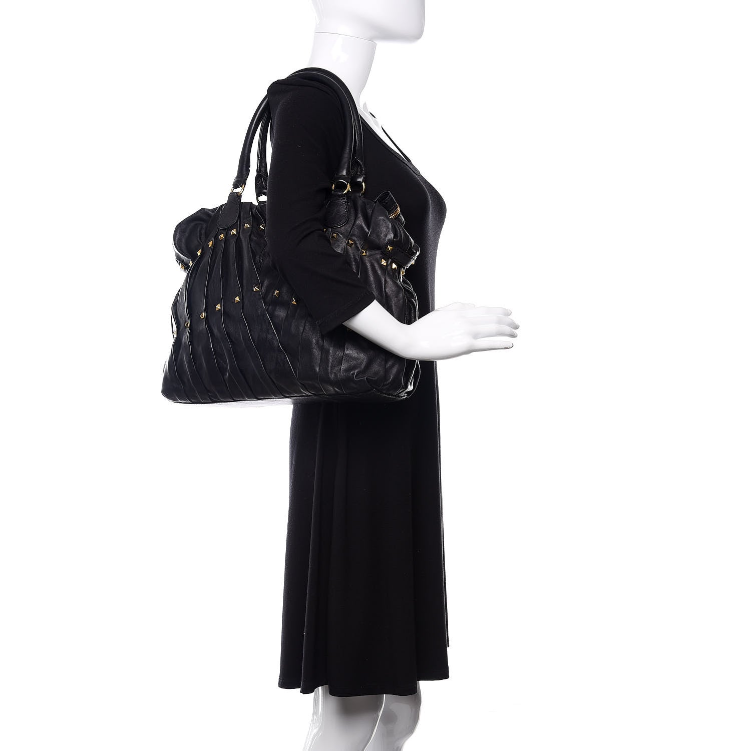 Valentino Garavani Lambskin Pleated Studded Maizeon Tote Black 2 of 11