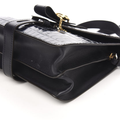 Chloe Calfskin Crocodile Embossed Medium Aby Day Shoulder Bag Full Blue 7 of 8