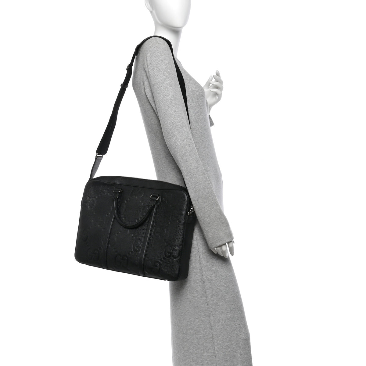 Gucci Piuma Calfskin Jumbo GG Embossed Briefcase Black 2 of 9