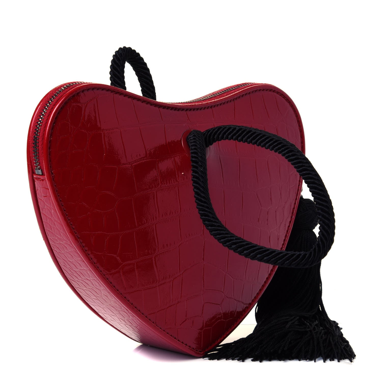 Saint Laurent Patent Crocodile Embossed Sac Coeur Heart Shaped Clutch Red 2 of 4