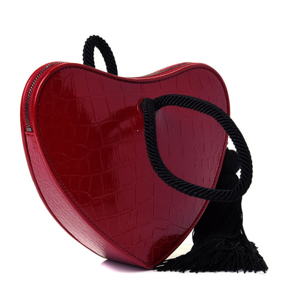 Saint Laurent Patent Crocodile Embossed Sac Coeur Heart Shaped Clutch Red 2 of 4