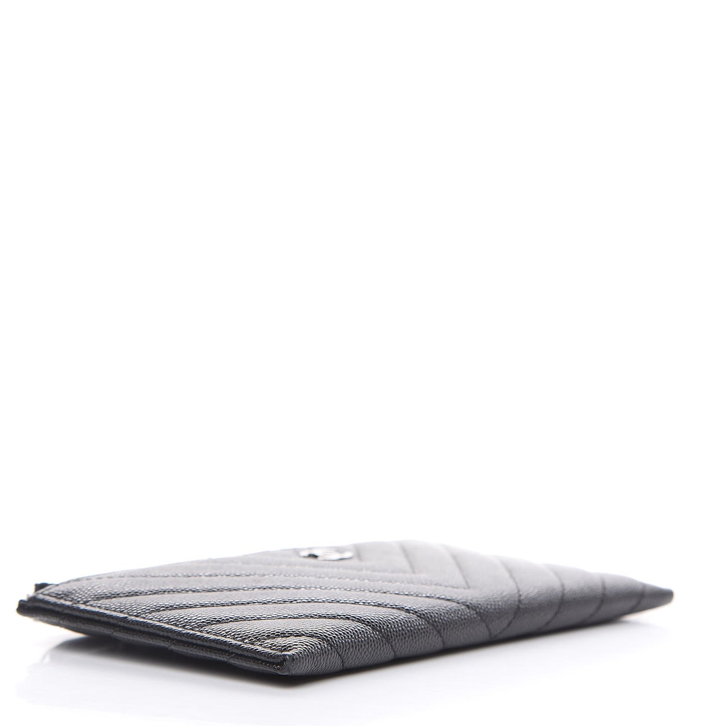 Caviar Chevron Quilted Zip Pouch Black