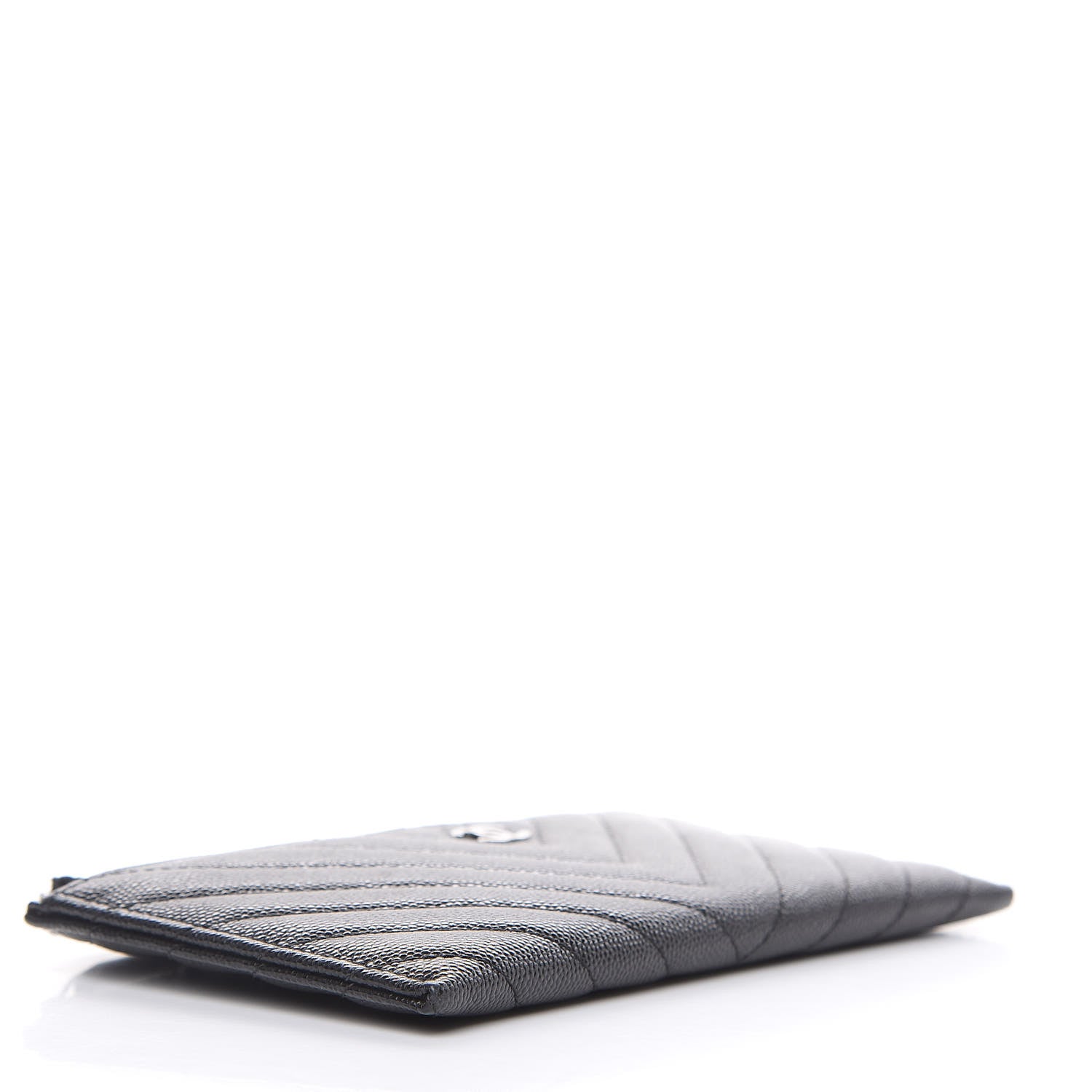 Chanel Caviar Chevron Quilted Zip Pouch Black 4 of 9