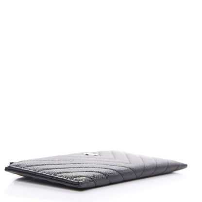 Chanel Caviar Chevron Quilted Zip Pouch Black 4 of 9