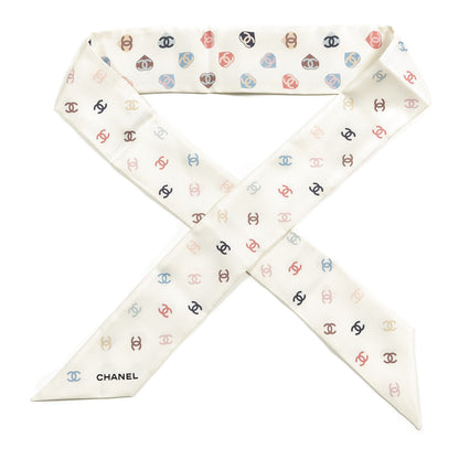 Chanel Silk Heart CC Slim Bandeau Scarf Ivory 1 of 3