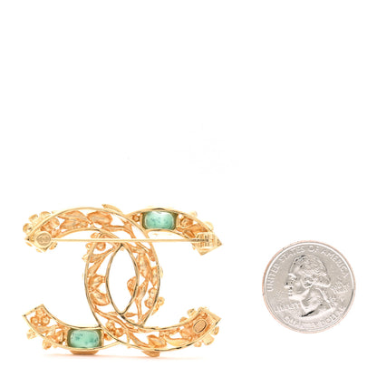 Chanel Crystal Pearl CC Leaf Brooch Gold Multicolor 2 of 4