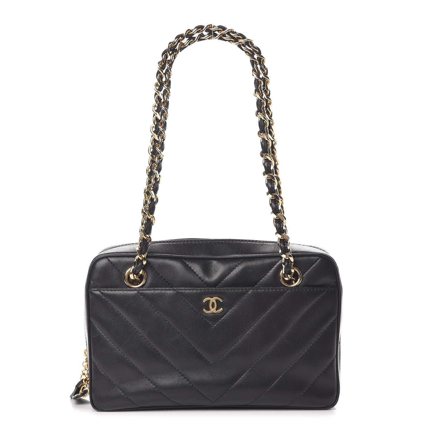Chanel Lambskin Chevron Quilted Camera Case Black 1 of 15