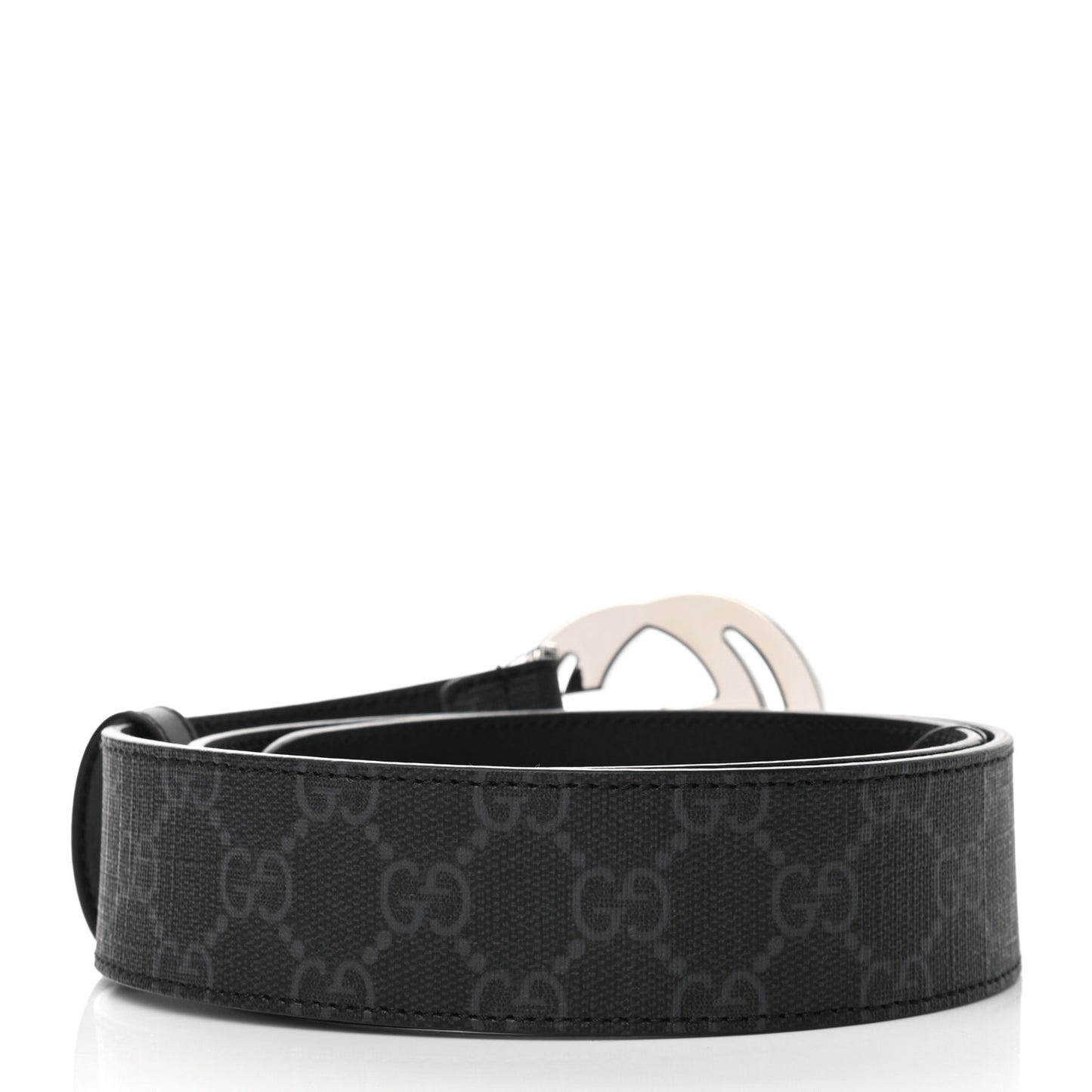 GG Supreme Monogram Selleria Calfskin Interlocking G 40mm Belt 80 32 Black Grey