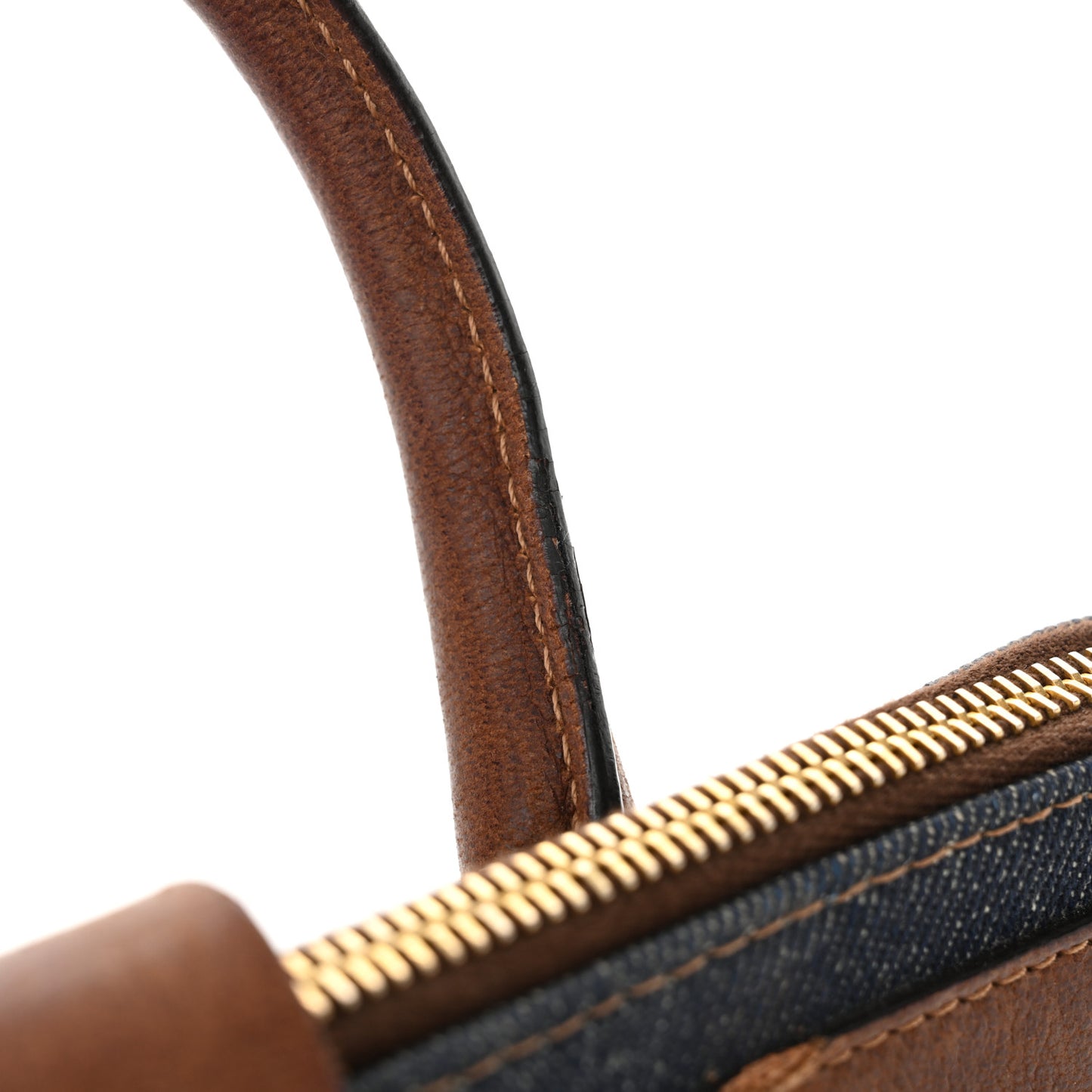 Denim Calfskin Street Chic Top Handle Bag Blue Brown