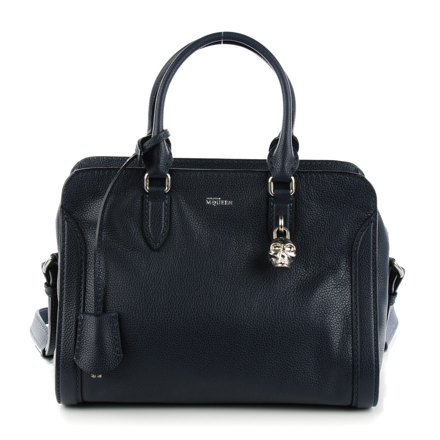 Pebbled Calfskin Small Skull Padlock Zip Around Tote Navy