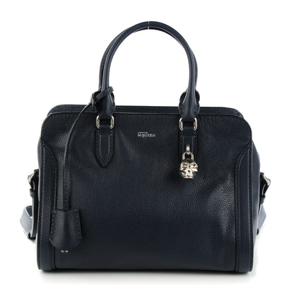 Alexander McQueen Pebbled Calfskin Small Skull Padlock Zip Around Tote Navy 1 of 7