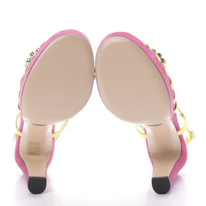 Gucci Velvet Nappa Crystal Zephyra Slingback Platform High Heel Sandals 38.5 Pink Gold 6 of 9