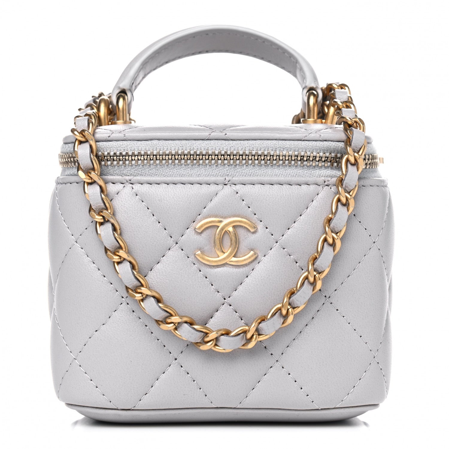 Chanel Lambskin Quilted Top Handle Mini Vanity Case With Chain Grey 1 of 5