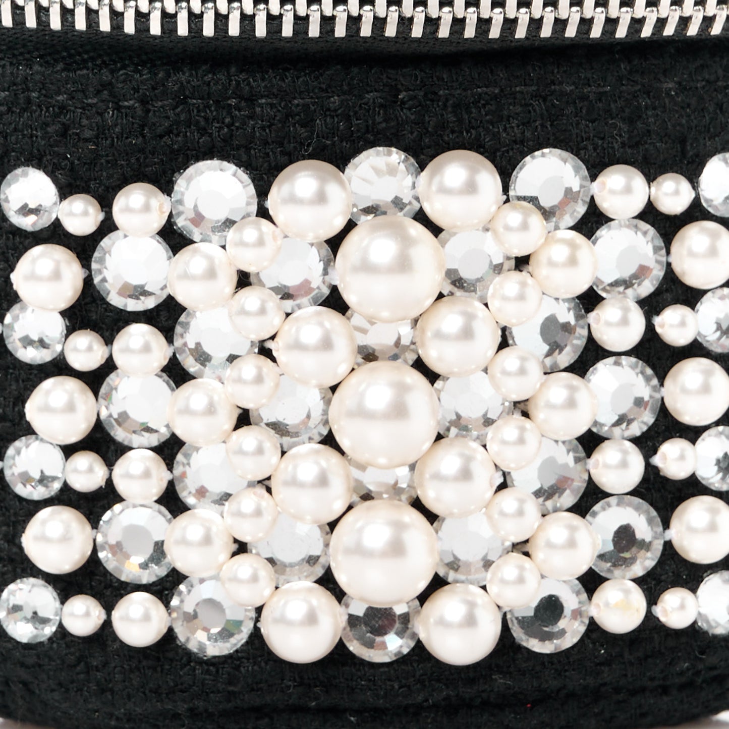 Tweed Pearl Lambskin Quilted Arm Coin Purse Black