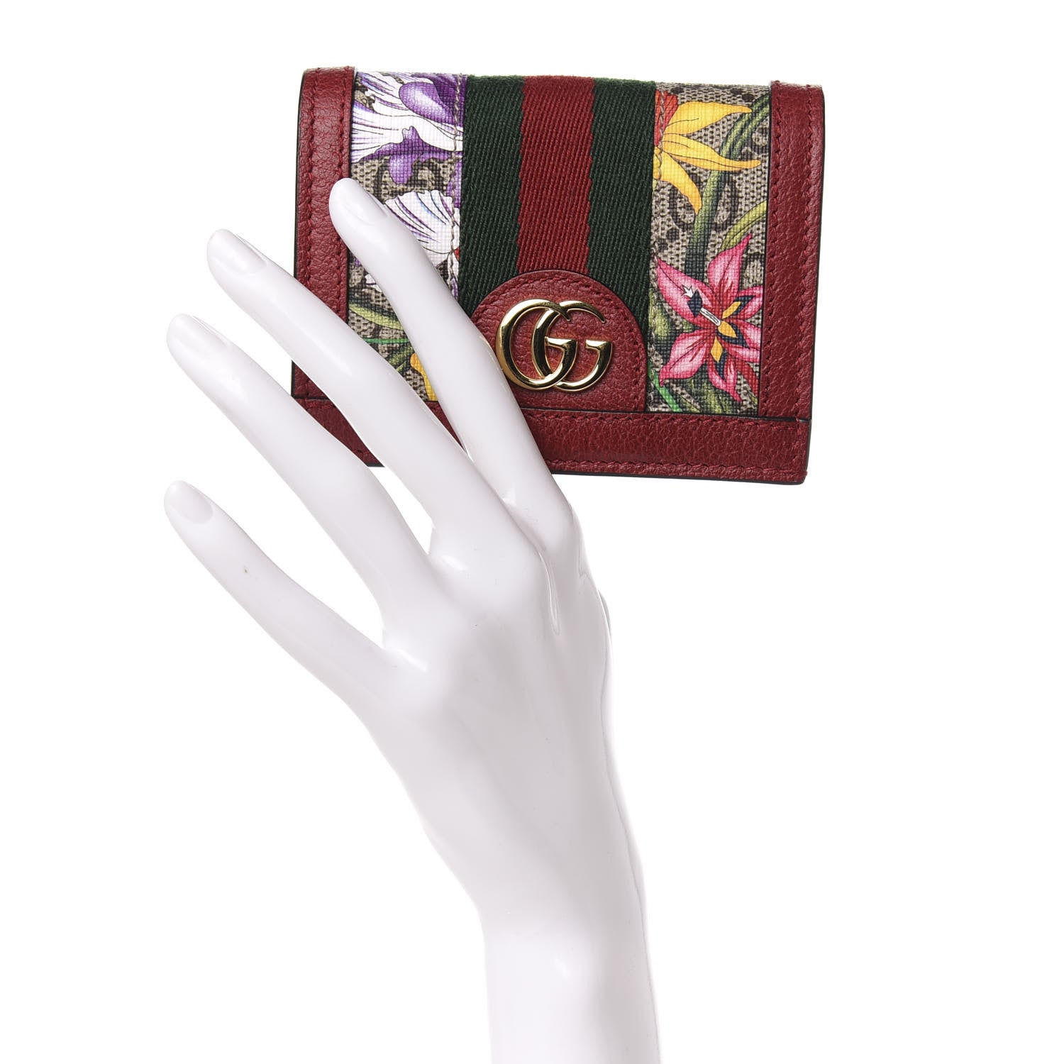 Gucci GG Supreme Monogram Flora Web Ophidia Card Case Red 2 of 8