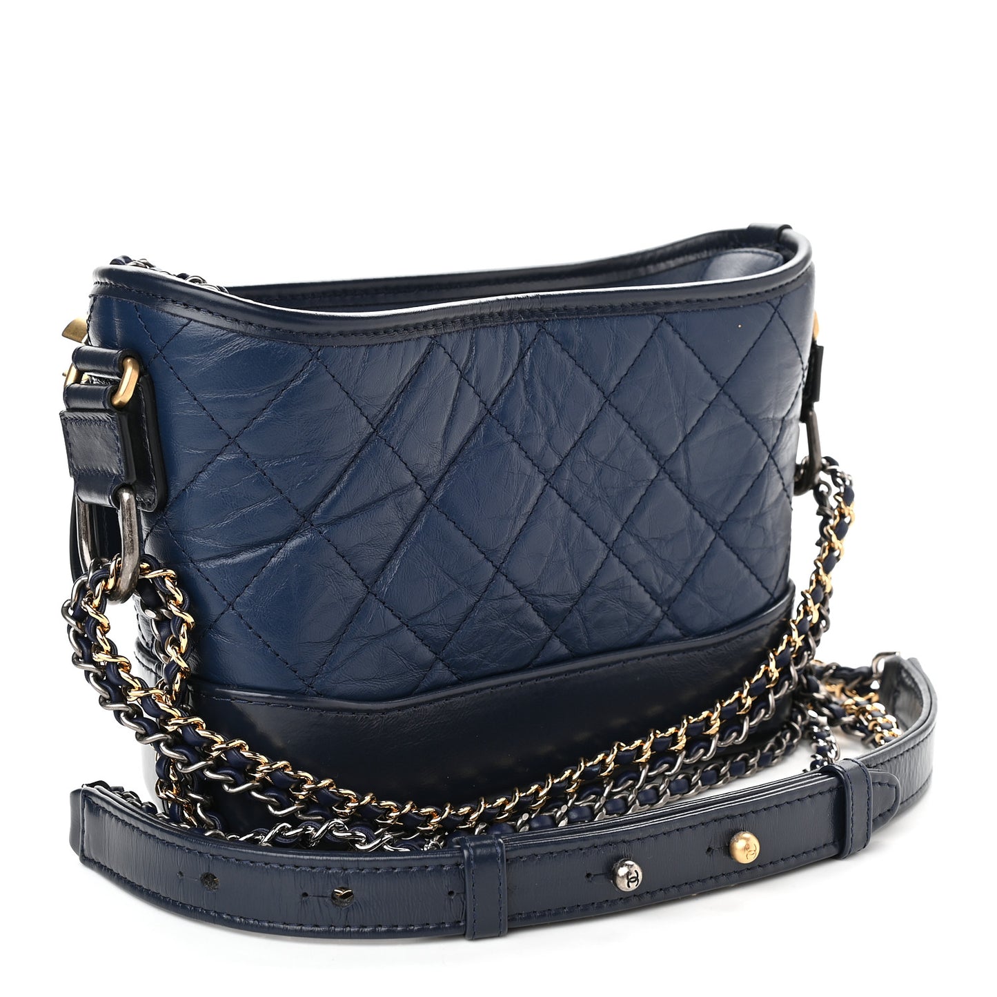 Aged Calfskin Quilted Small Gabrielle Hobo Navy Black