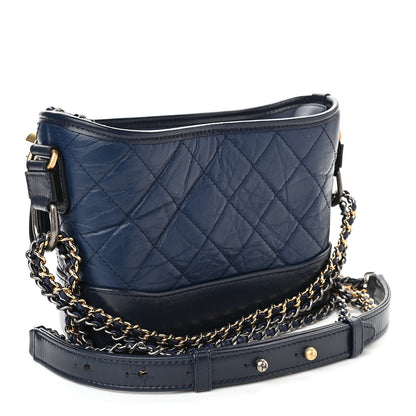 Chanel Aged Calfskin Quilted Small Gabrielle Hobo Navy Black 3 of 9