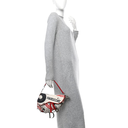 Christian Dior Canvas Hardcore Pierced Saddle Bag White Red Black 2 of 16