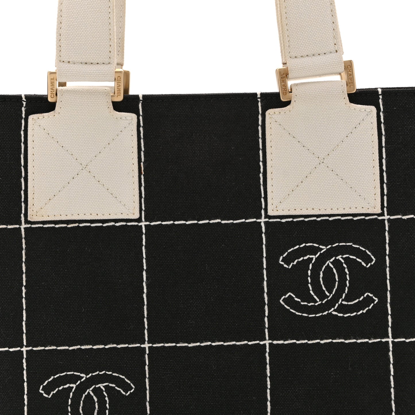 Canvas Square Stitched CC Small Tote Bag Black