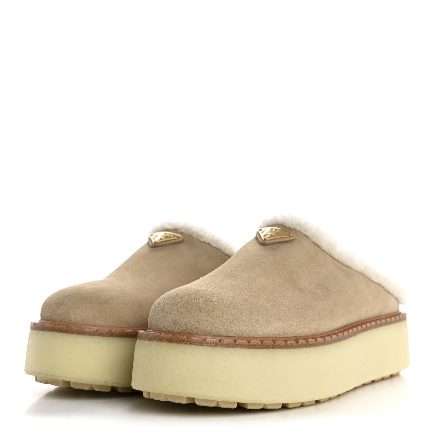 Prada Suede Shearling Triangle Logo Slippers 40.5 Deserto 4 of 9