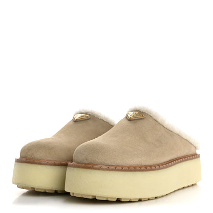 Prada Suede Shearling Triangle Logo Slippers 40.5 Deserto 4 of 9