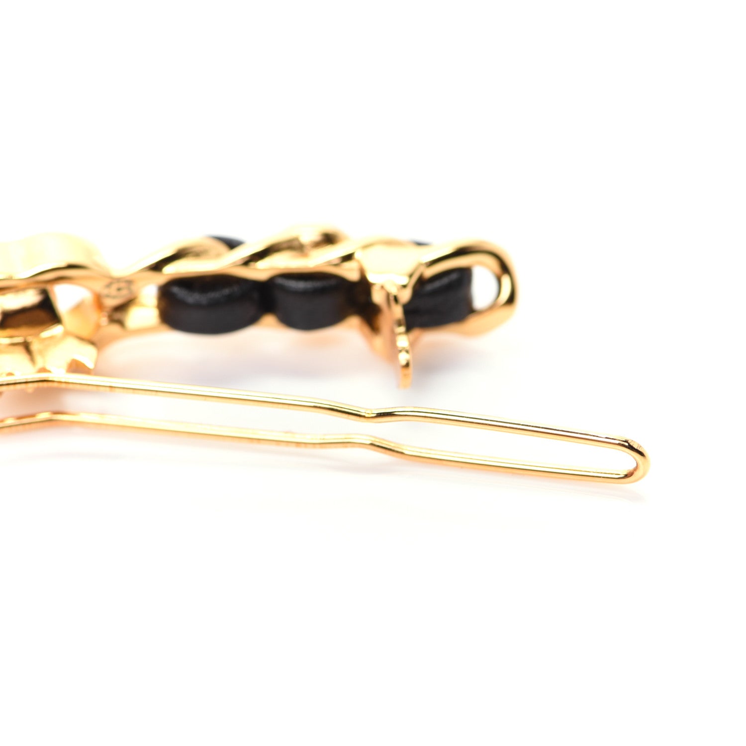 Chanel Pearl Lambskin CC More Is More Hair Clip Black Gold 6 of 8