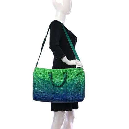 Louis Vuitton Taurillon Illusion Keepall Tote Bleu Vert 2 of 11