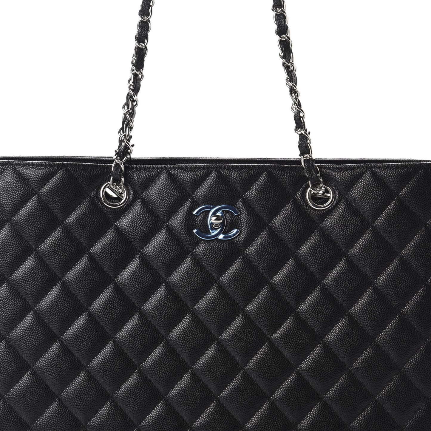 Caviar Quilted Large Shopping Tote Black